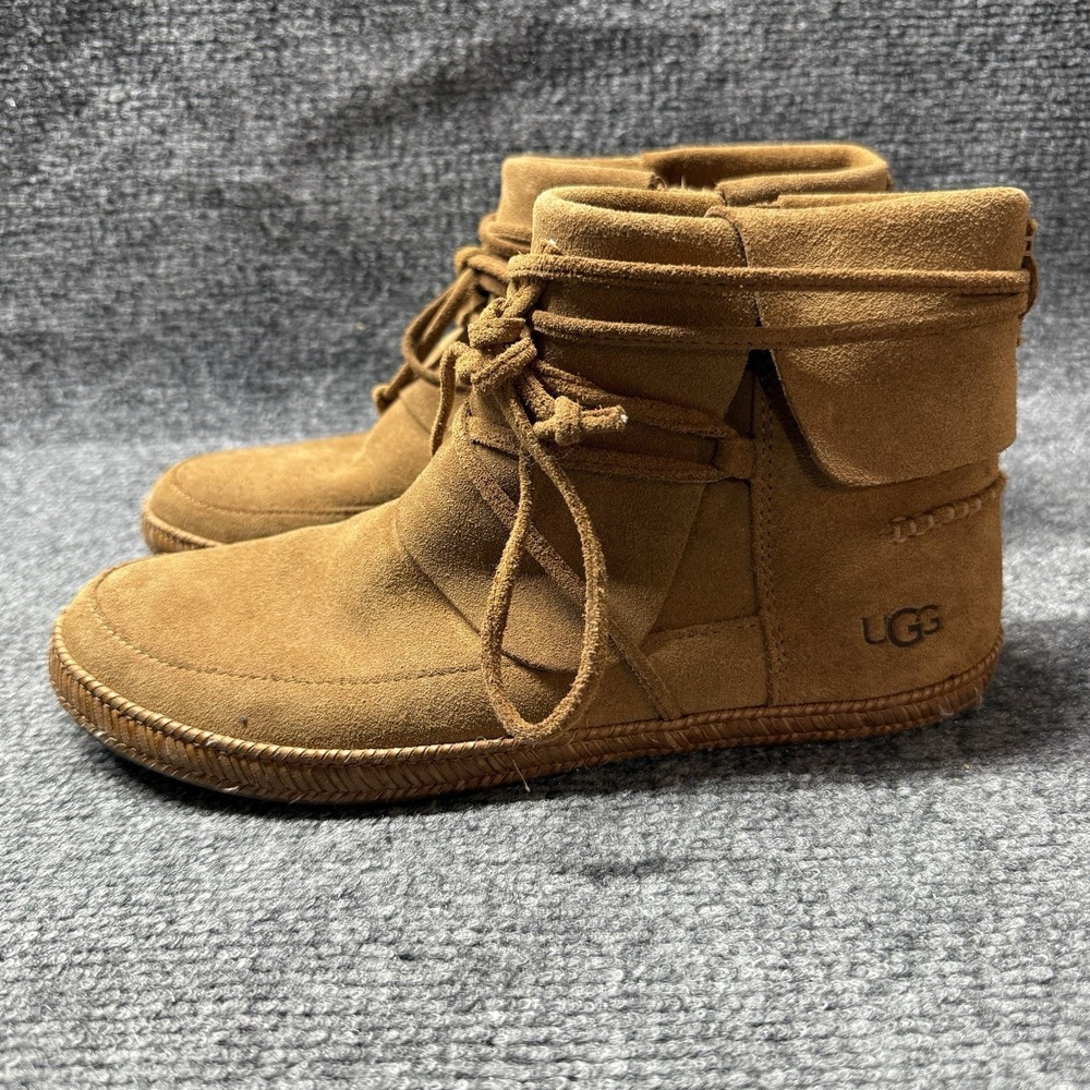 Ugg Shoes Womens 8.5 Reid Moc Moccasin Chestnut Brown Ankle Boots Leather Suede